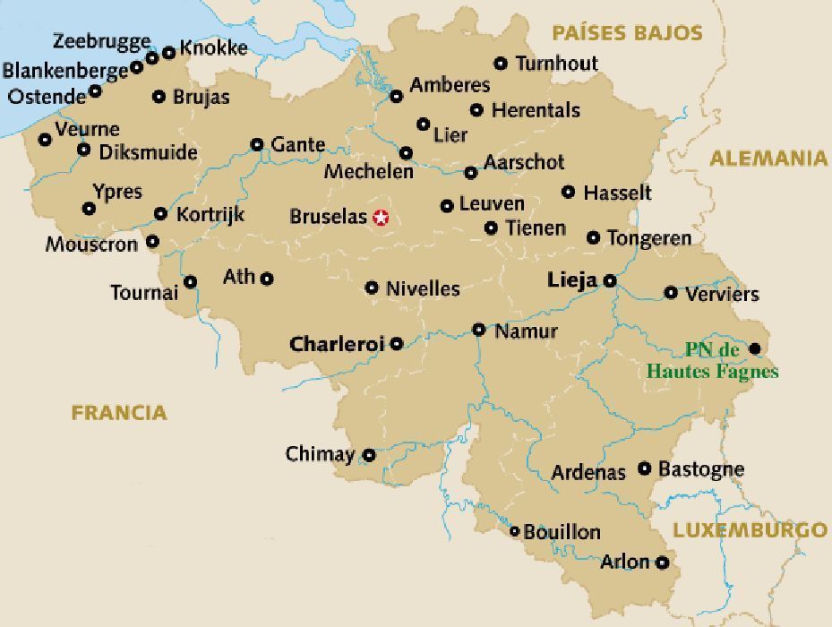 Mapa de Bélgica. Preparar un viaje a Gante, Lovaina y Amberes