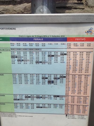 Horario de los autobuses a Portovenere