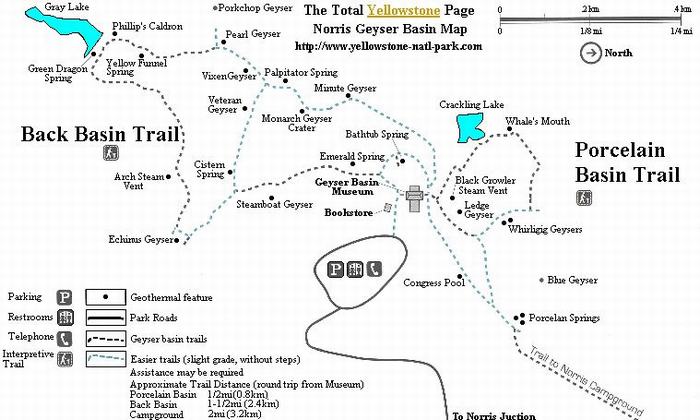 Mapa de la zona de Norris en el Parque de Yellowstone