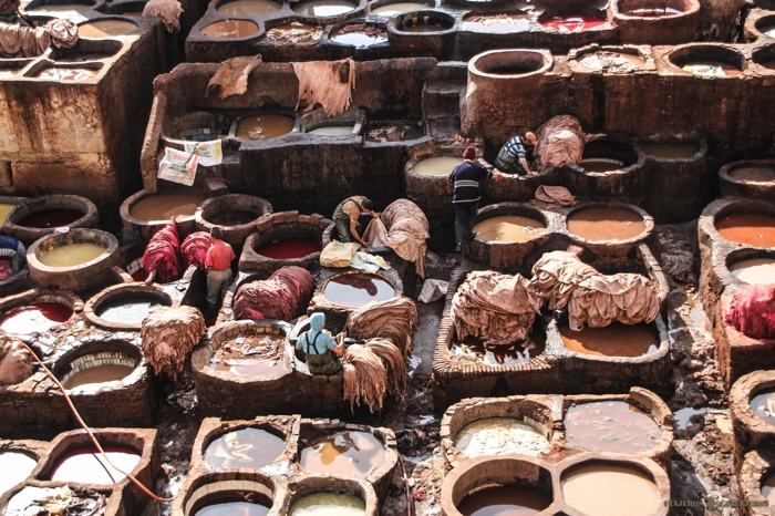 Detalles de las curtidurías de Fez