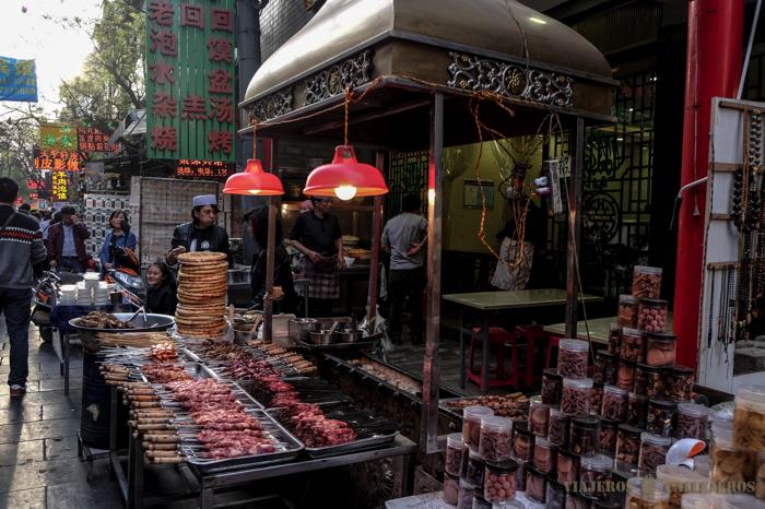 Puestos de comida en el Barrio Musulmán de Xi´an