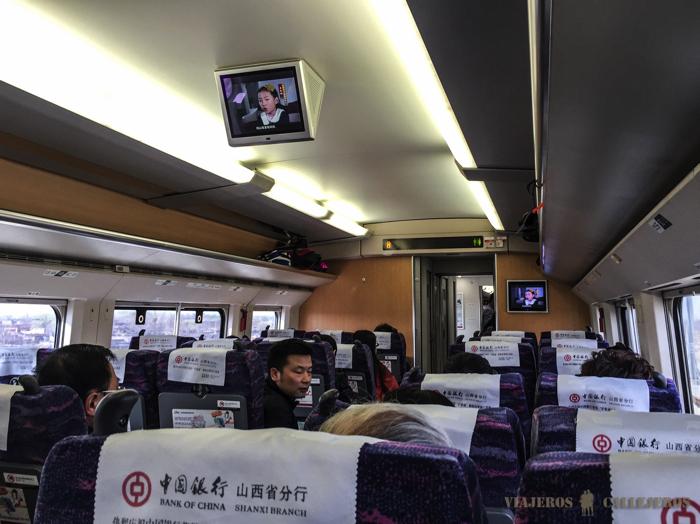 Vagón de segunda clase en el tren de Pingyao a Xi´an