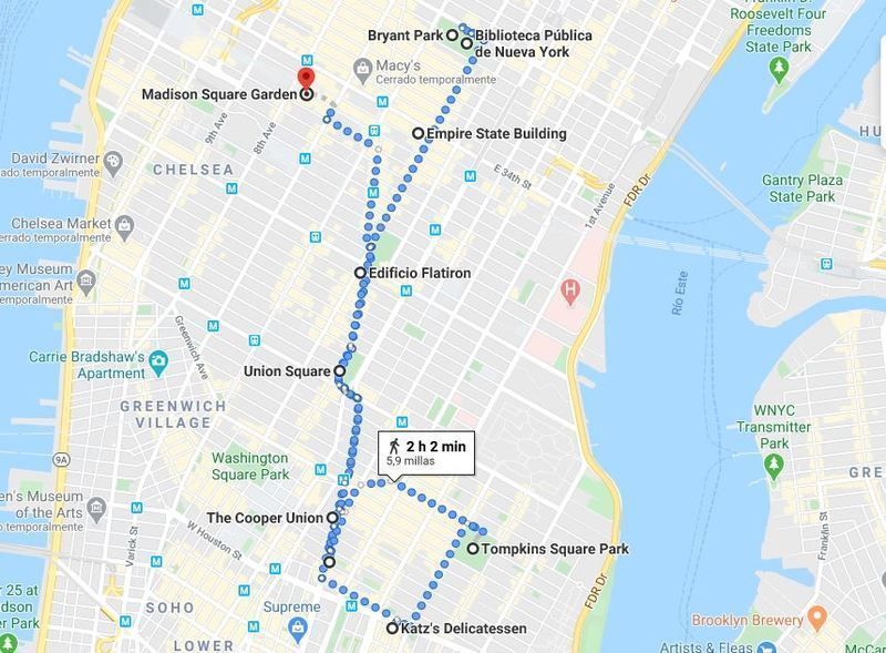 Mapa del último día del Nueva York en 6 días