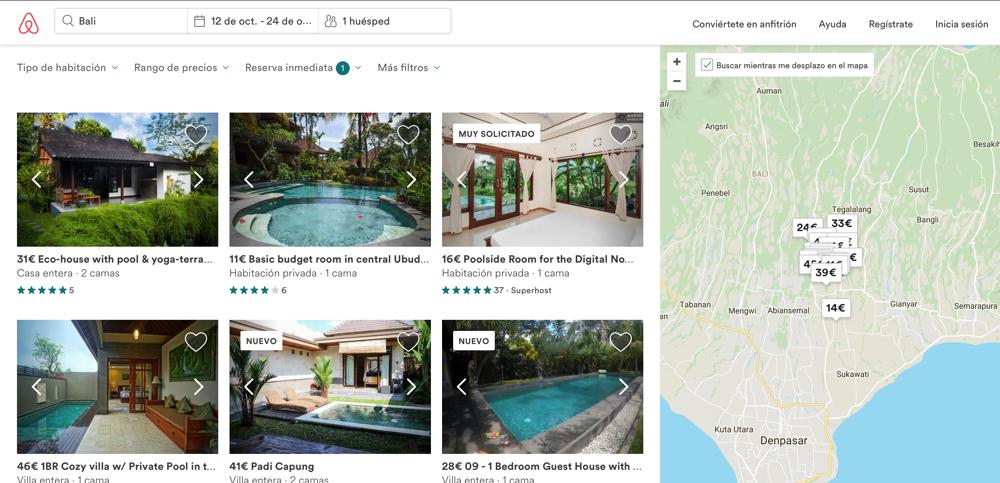 Búsqueda de villa Airbnb en Bali