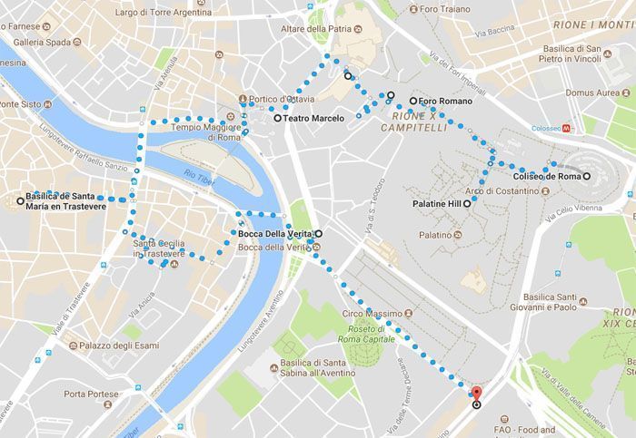 Ruta del primer día del Roma en cuatro días