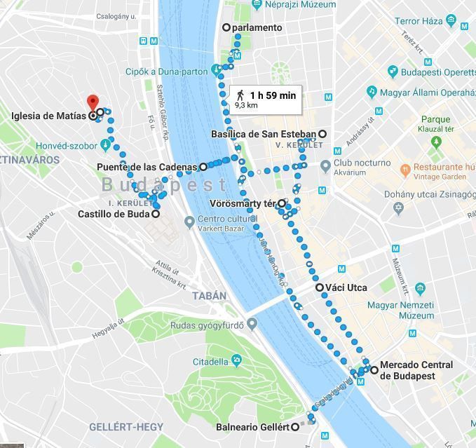 Mapa del primer día del Budapest en dos días