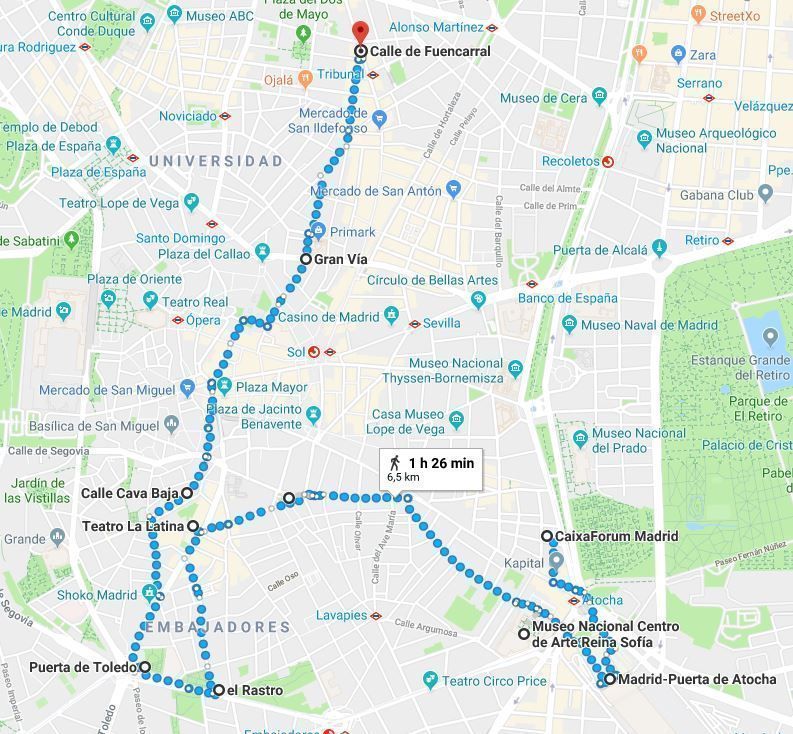 Mapa de la ruta del tercer día del Madrid en 3 días