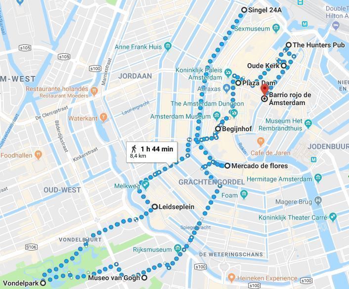 Mapa del primer día en Ámsterdam
