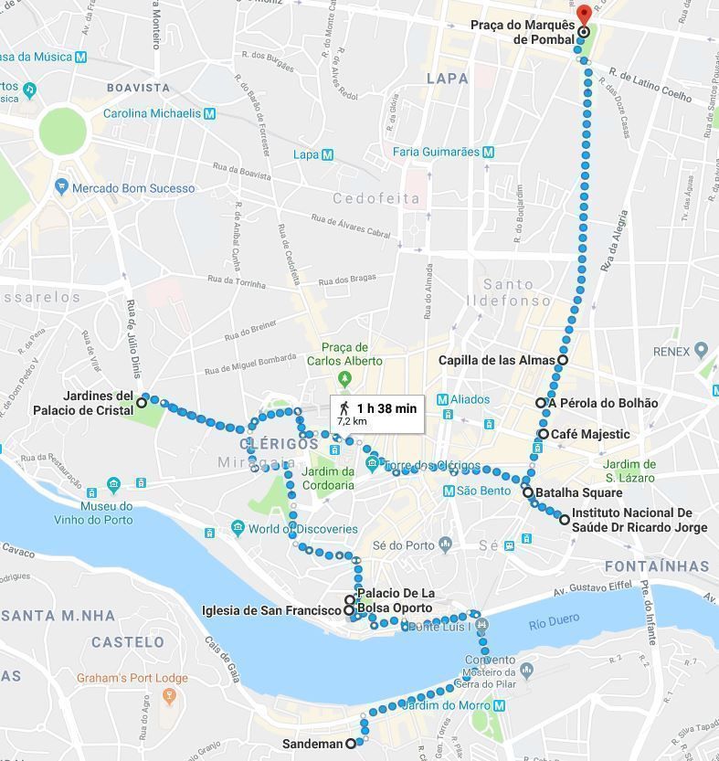 Mapa del segundo día del Oporto en 2 días