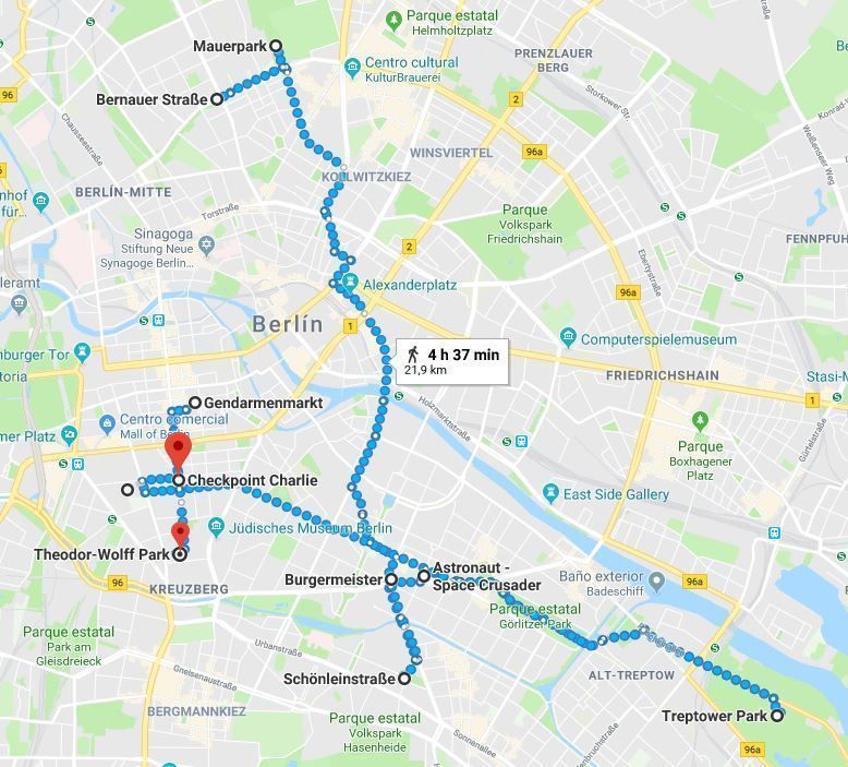 Mapa de la ruta por Berlín en 3 días