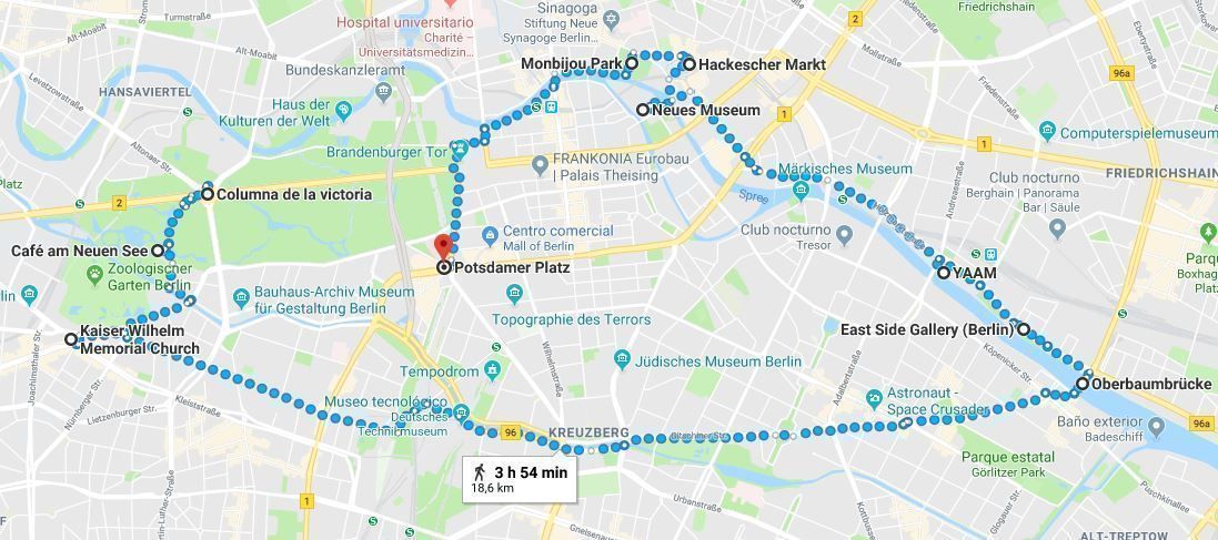 Mapa de la ruta por Berlín en 2 días