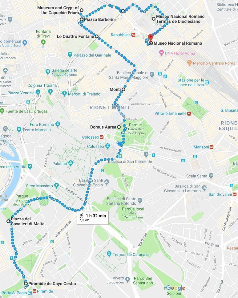 Mapa del quinto día de la ruta de Roma en cinco días