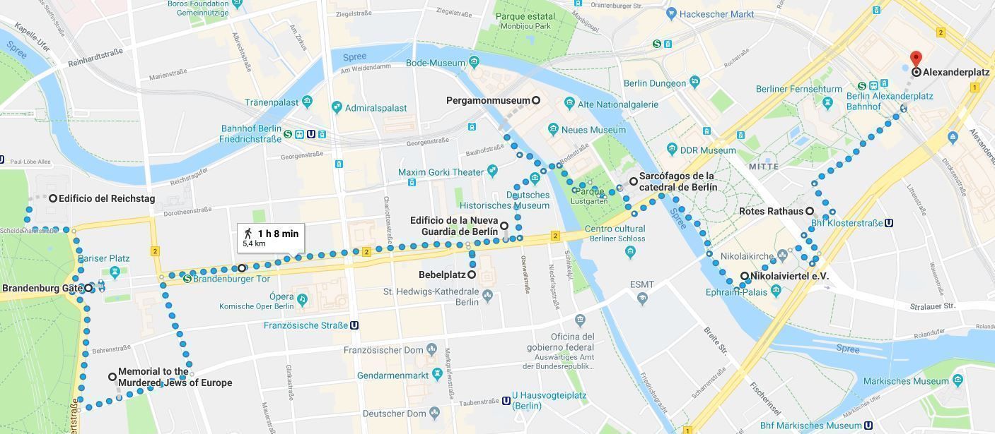 Mapa de la ruta por Berlín en un día