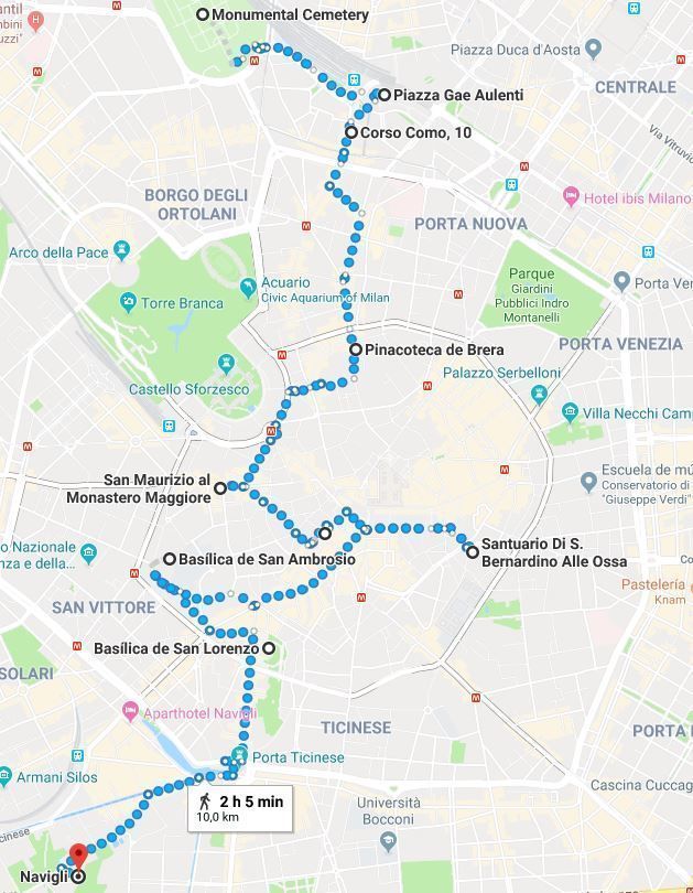 Mapa del segundo día en Milán