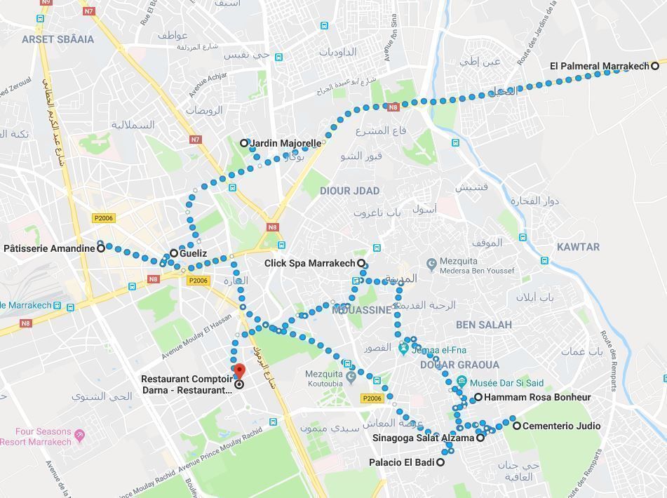 Mapa de la ruta por Marrakech en 2 días