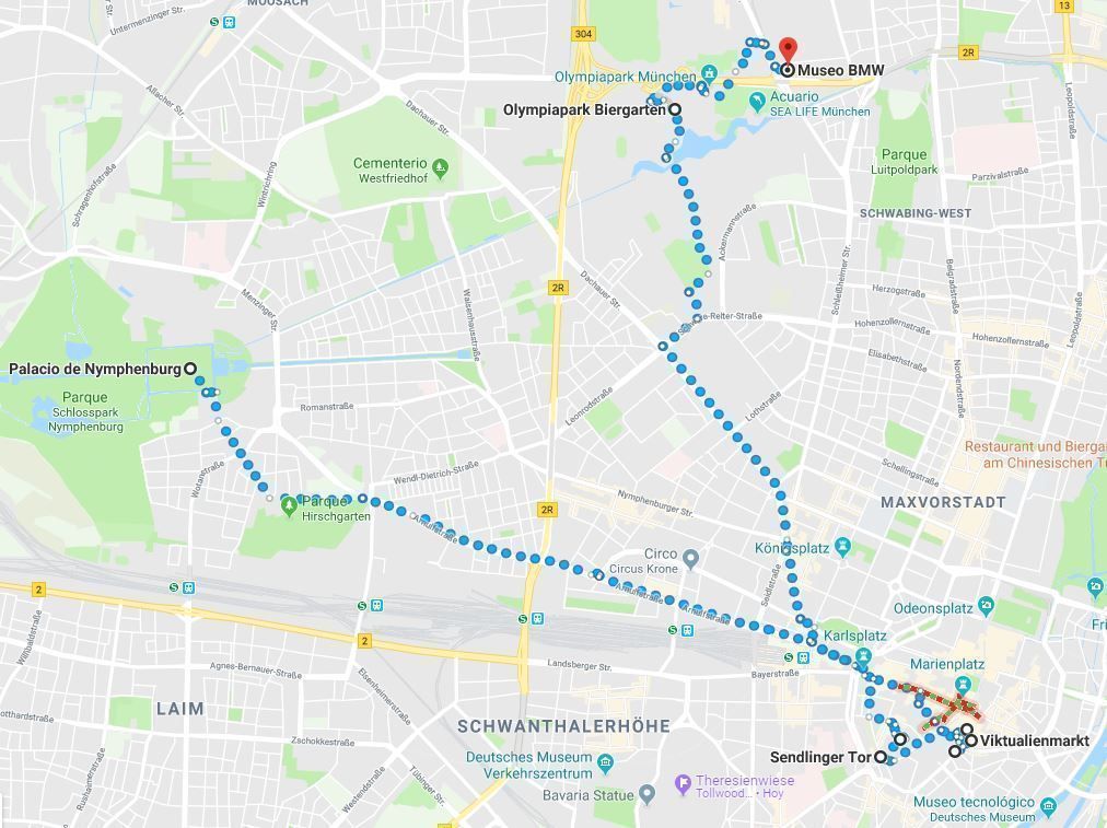 Mapa de la ruta por Múnich en un fin de semana