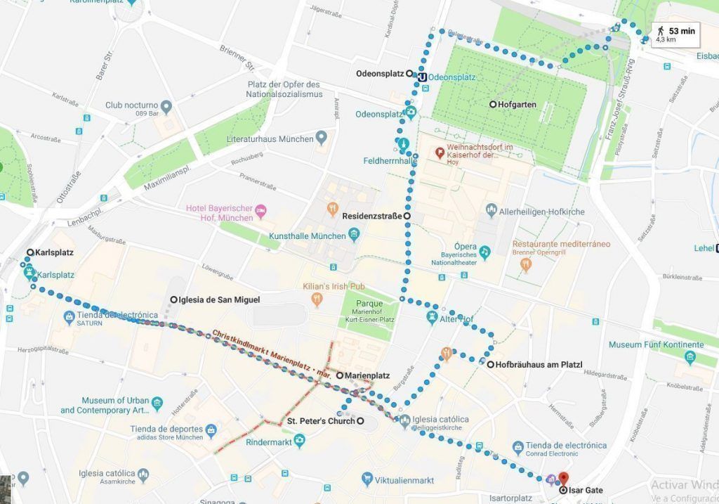 Mapa del primer día del Múnich en dos días