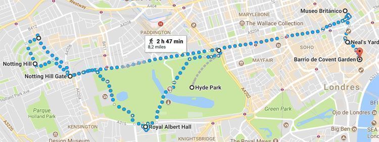 Mapa de la ruta por Londres en 3 días