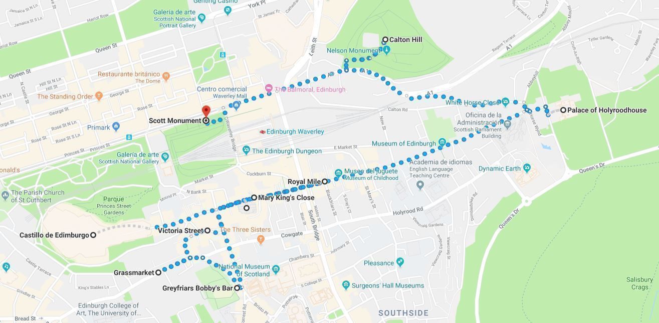 Mapa del primer día del Edimburgo en 3 días
