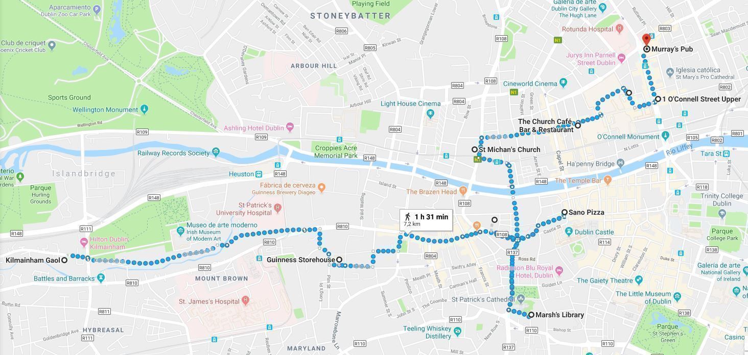 Mapa del segundo día del Dublín en 3 días