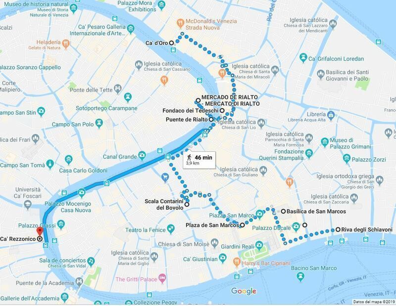 Mapa del primer día en Venecia