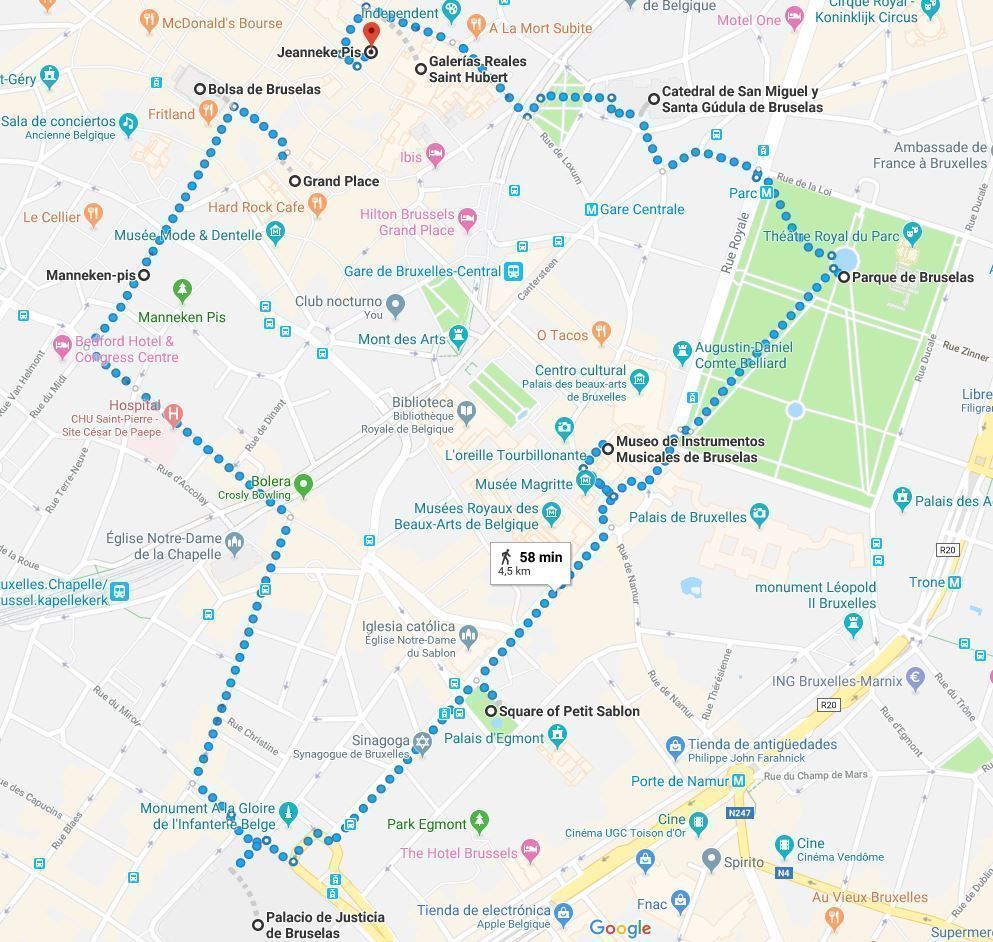 Mapa del primer día del Bruselas en un fin de semana