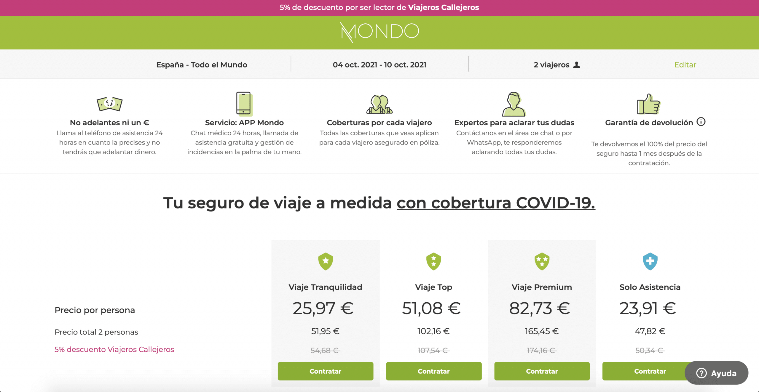 Precio seguro de viaje barato