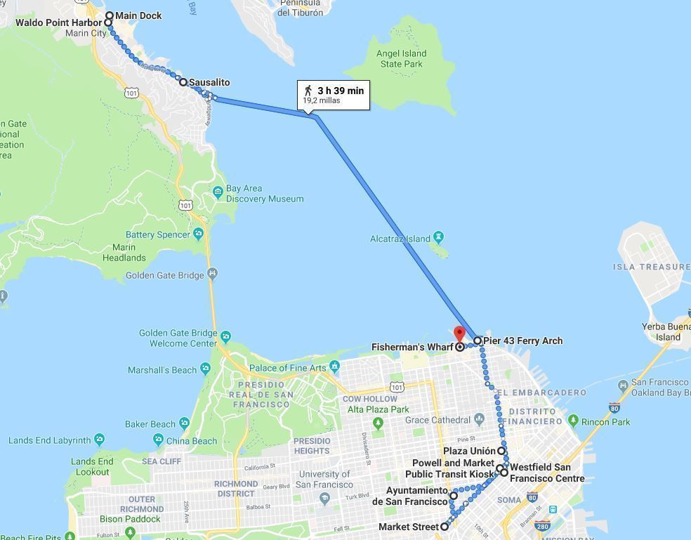 Mapa de la ruta por San Francisco en tres días