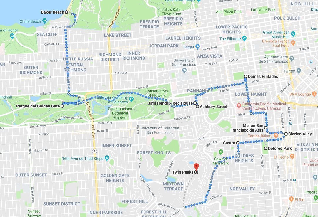 Mapa de la ruta por San Francisco en 2 días