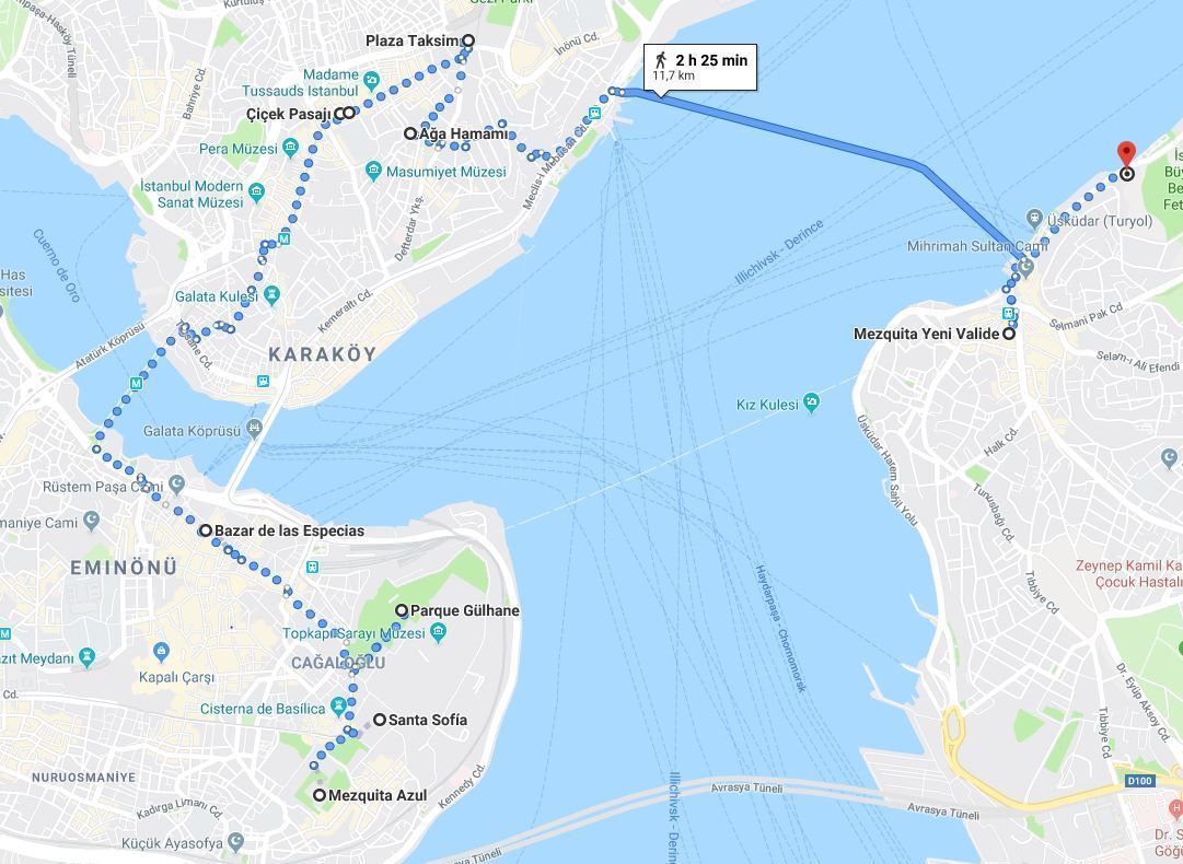 Mapa de la ruta del segundo día en Estambul