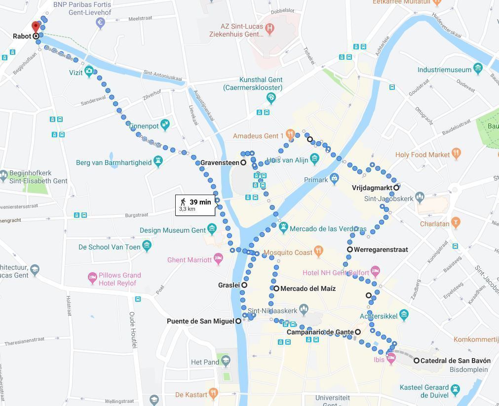 Mapa de Gante en un día