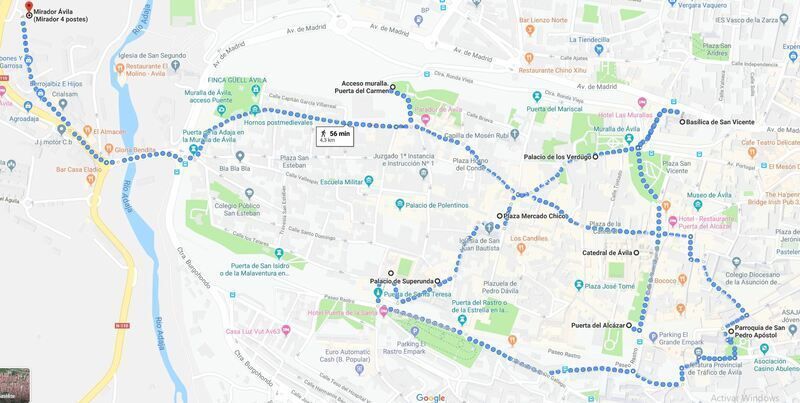 Mapa de Ávila en un día