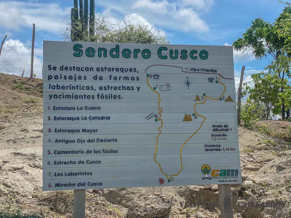 Plano del Sendero del Cusco, uno de los lugares que ver en el Desierto de la Tatacoa