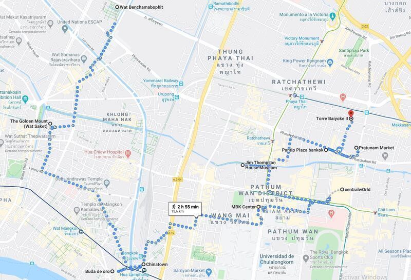 Mapa del segundo día del Bangkok en 2 días