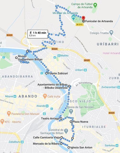 Mapa del que ver en Bilbao en un día