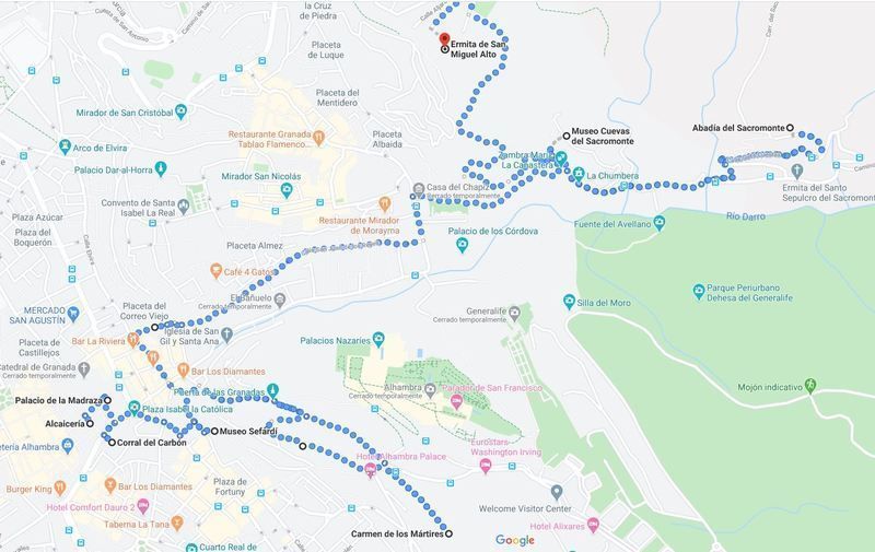 Mapa del segundo día del Granada en 2 días