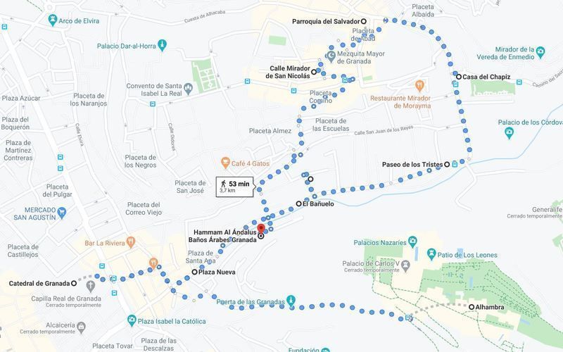 Mapa del primer día del Granada en 2 días