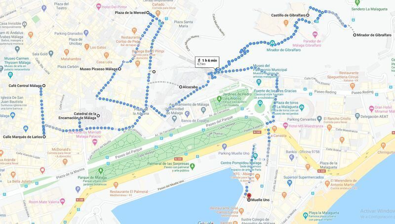 Mapa del primer día del Málaga en un fin de semana