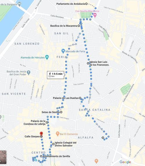 Mapa del tercer día del Sevilla en cuatro días