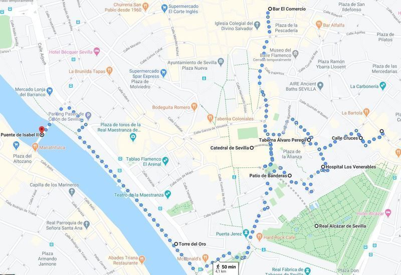 Mapa del primer día en Sevilla