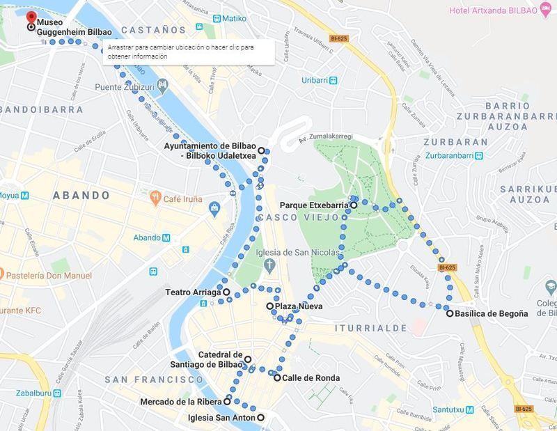 Mapa del primer día del Bilbao en dos días