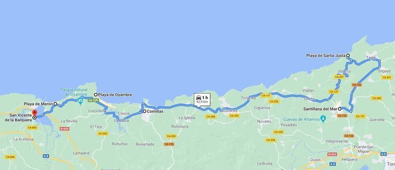 Mapa del cuarto día de la ruta por Cantabria