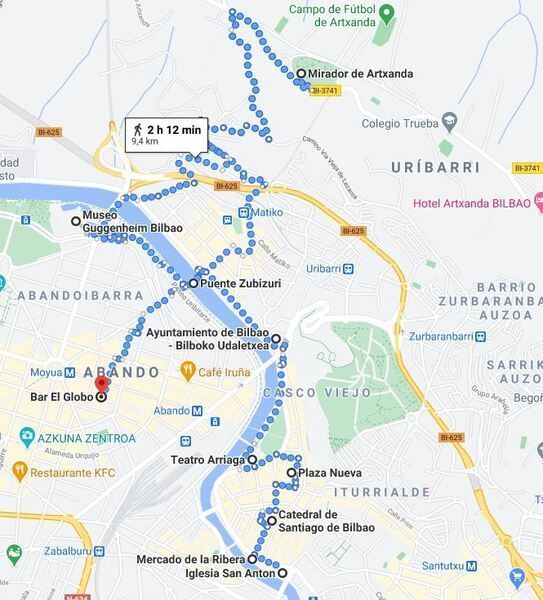 Mapa primer día de la ruta por el País Vasco en coche