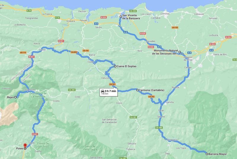 Mapa del quinto día del Cantabria en coche