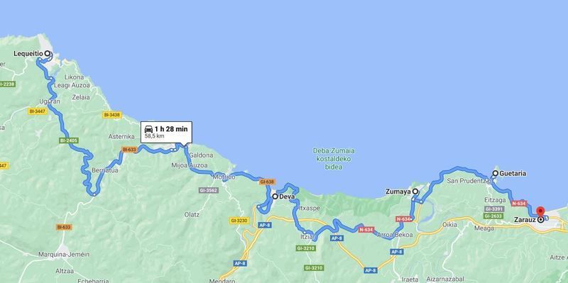 Mapa del cuarto día del País Vasco en coche