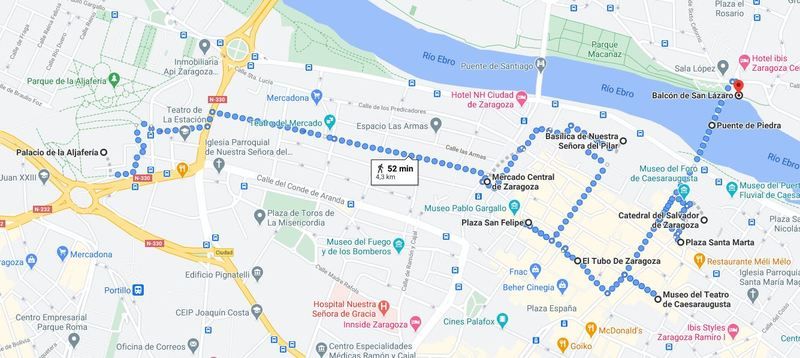 Mapa del Zaragoza en un día