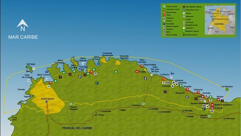 Mapa para visitar el Parque Tayrona
