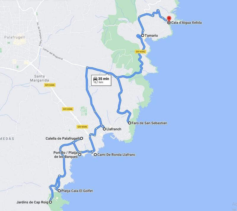 Mapa del día 3 de la ruta por la Costa Brava