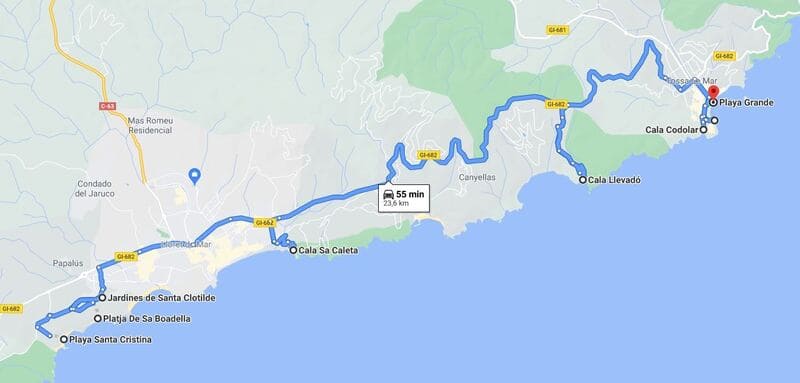 Mapa del primer día del Costa Brava en 7 días