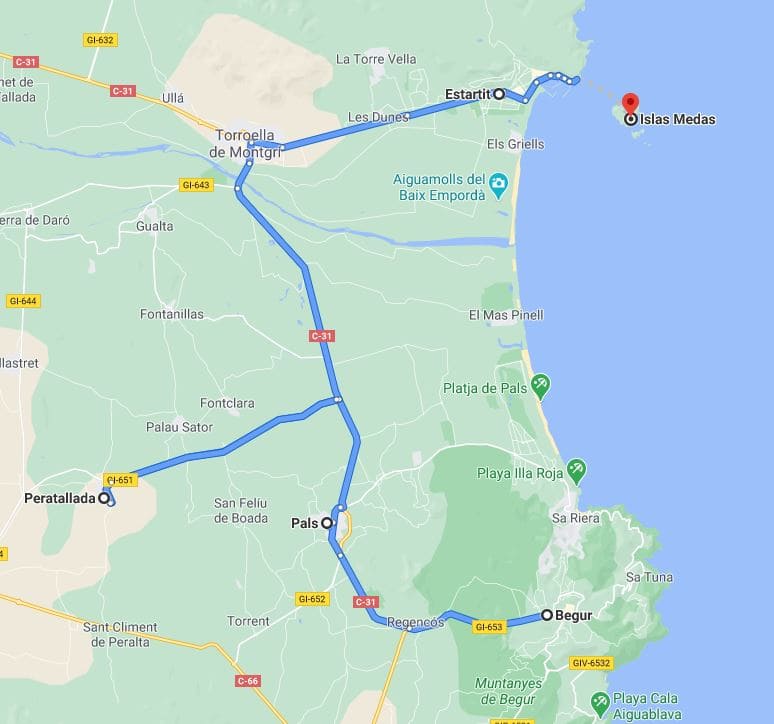Mapa del día 5 del Costa Brava en coche